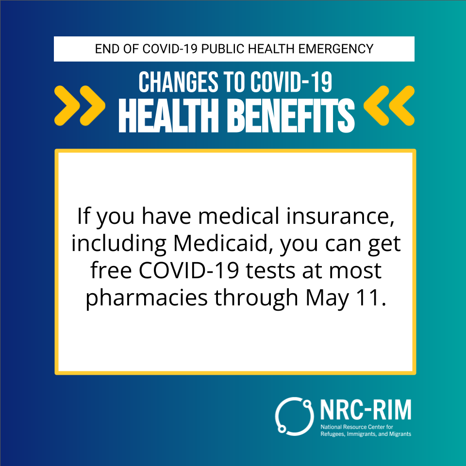 Social media series sample, reading "If you have medical insurance, including Medicaid, you can get free COVID-19 tests at most pharmacies through May 11